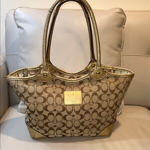 Coach Bleeker Signature Metallic Tattersall Tote